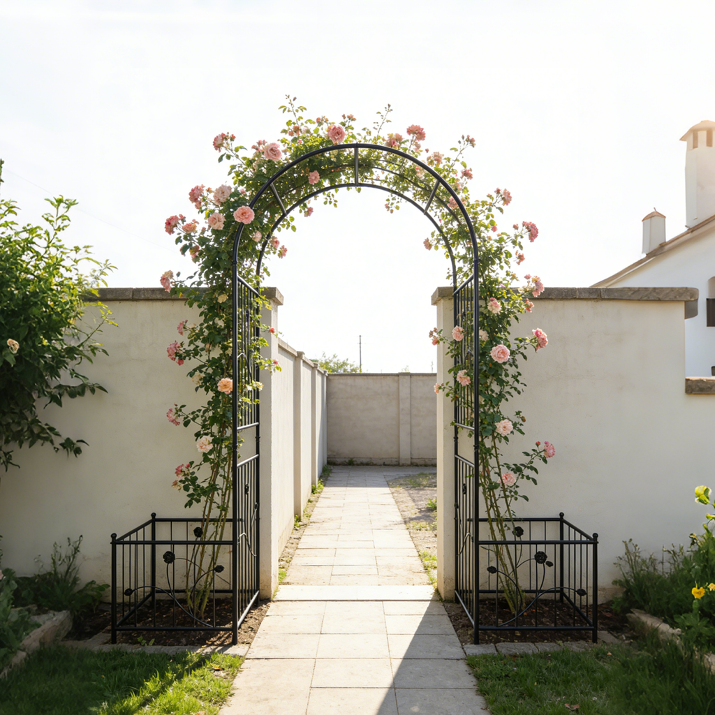 Metal Garden Arch with Two Plant Stands