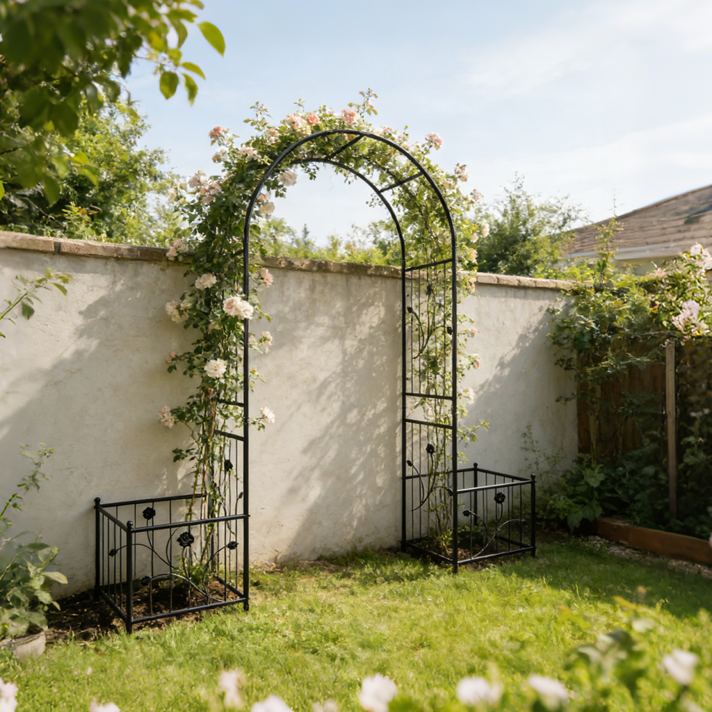 Metal Garden Arch with Two Plant Stands