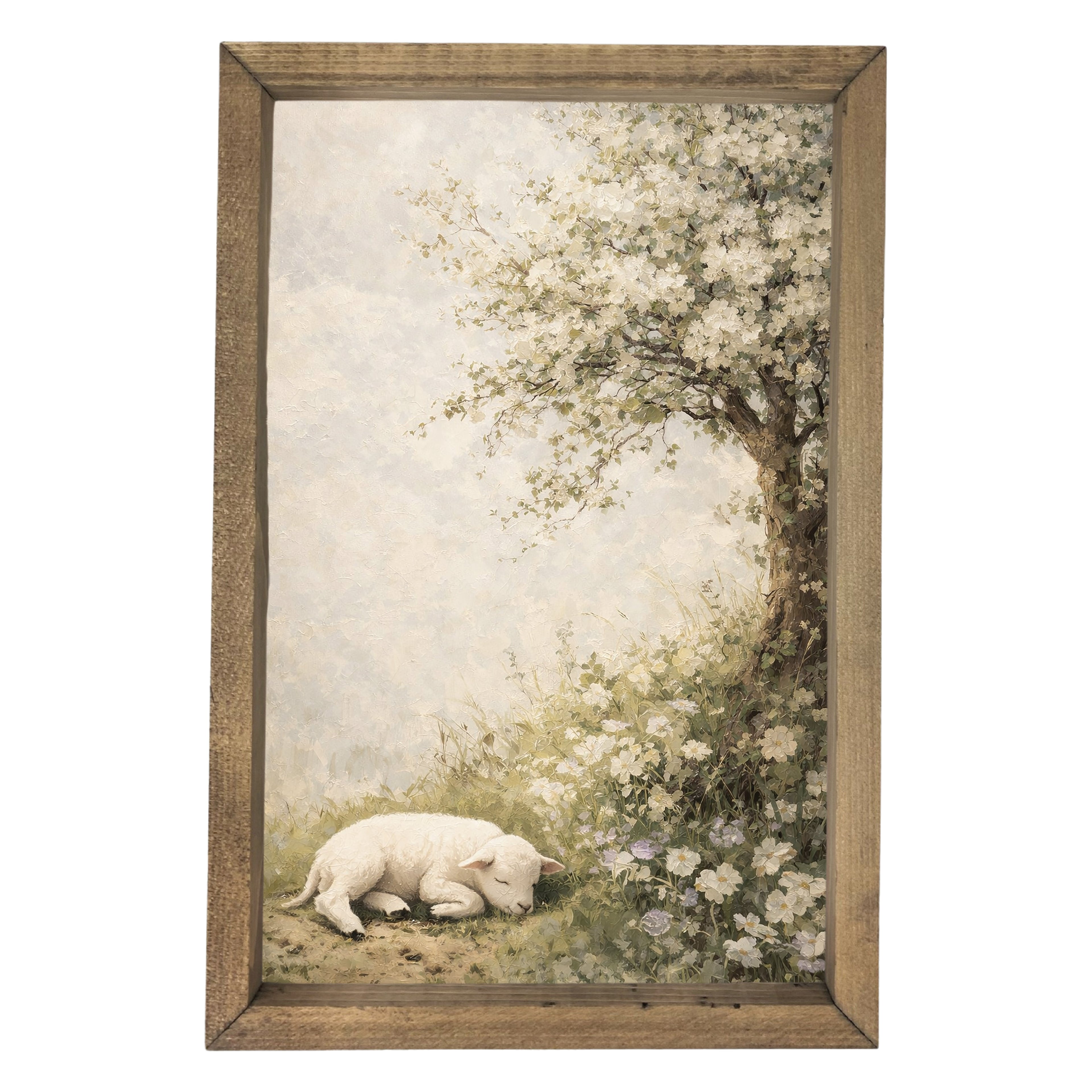 Sleeping Lamb Under Tree Framed Art
