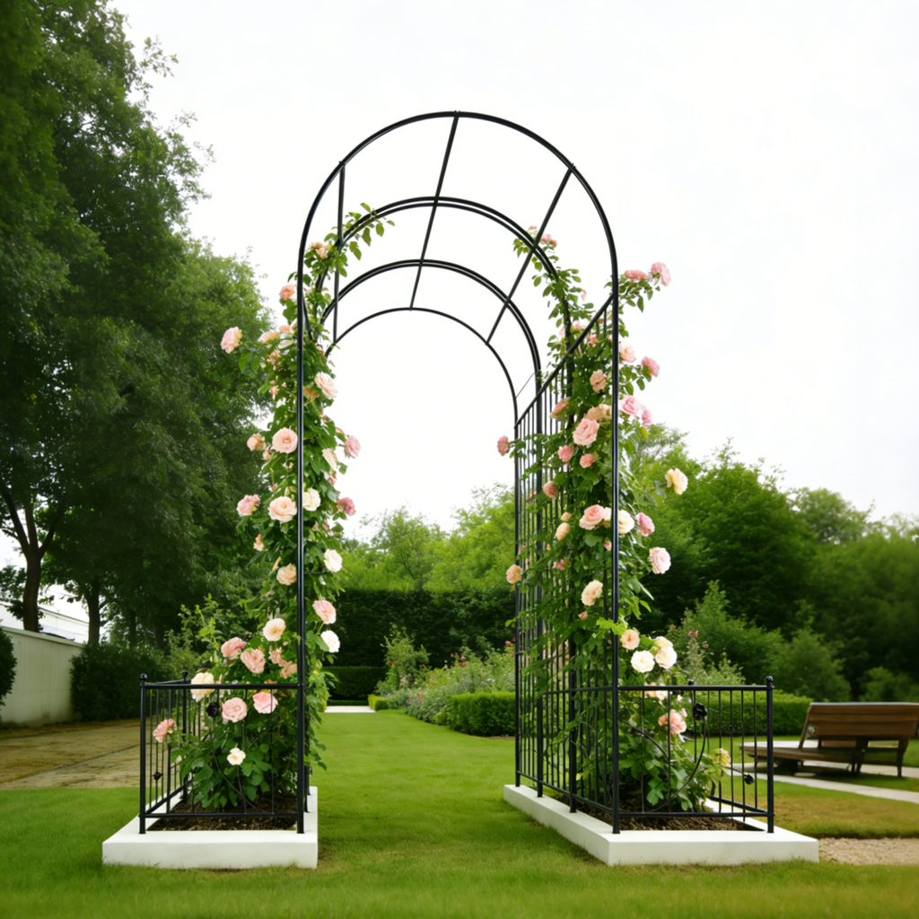 Metal Garden Arch with Two Plant Stands