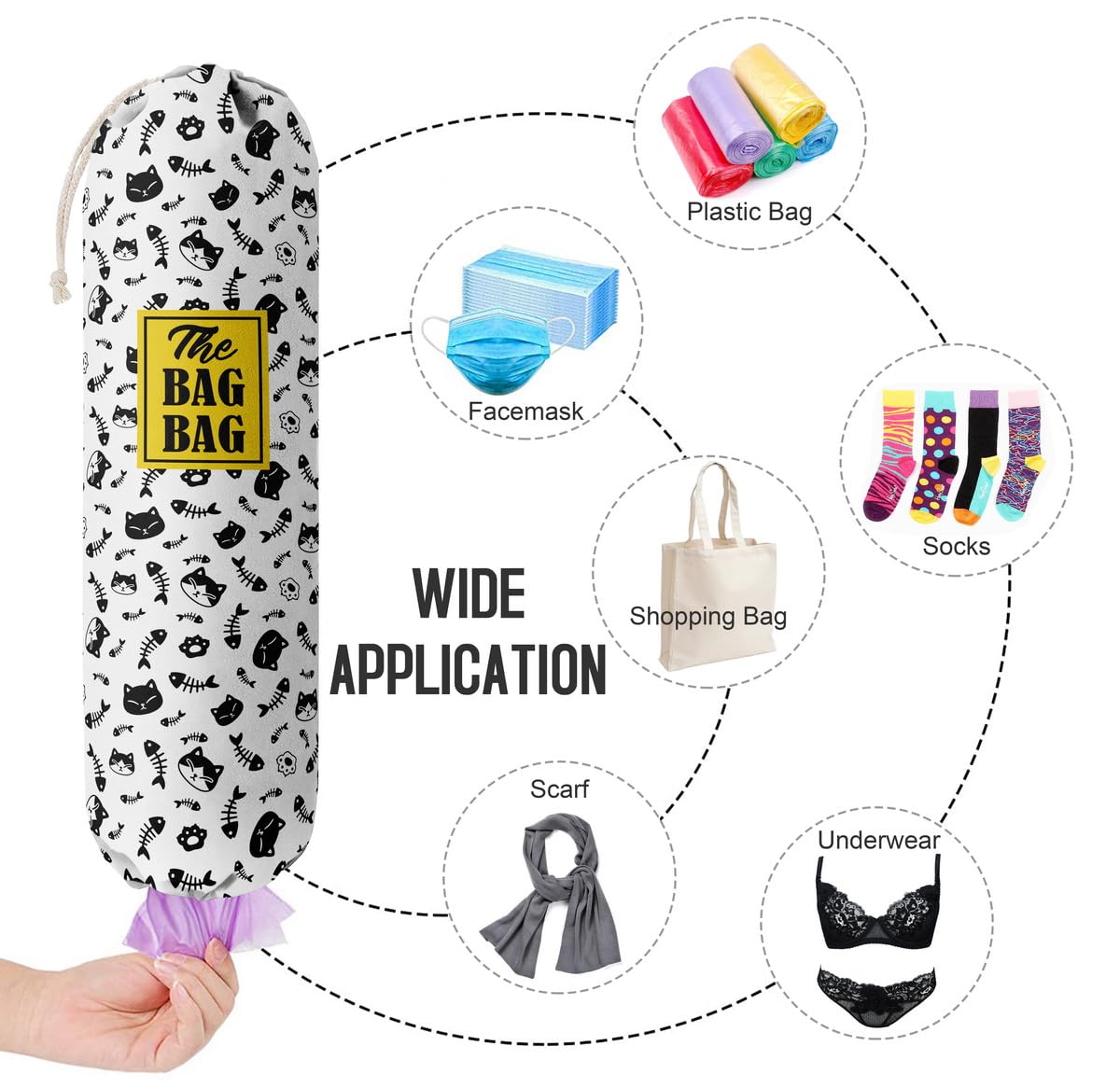 THE BAG BAG Plastic Bag Holder, Black and White Buffalo
