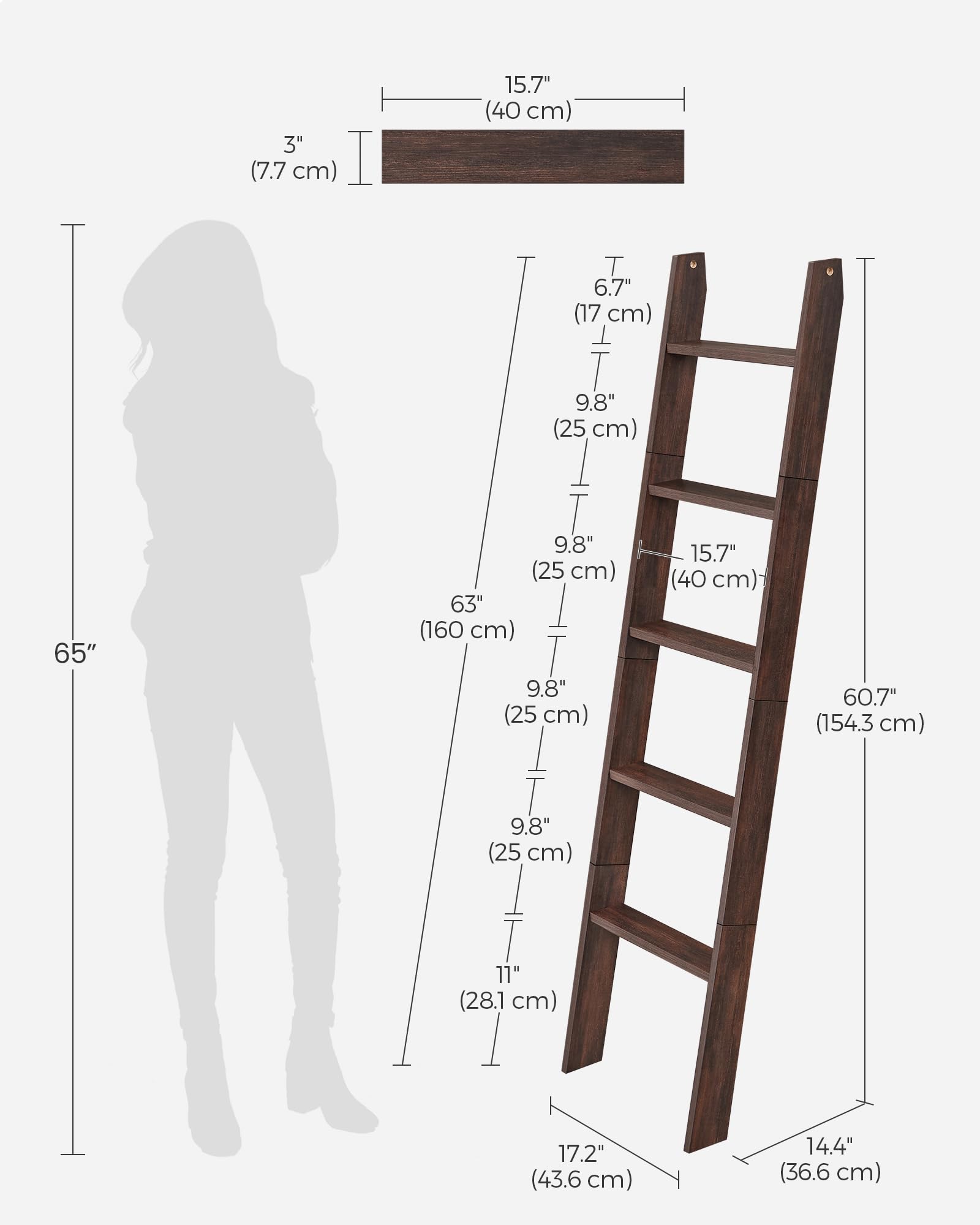 VASAGLE Custos Collection - Blanket Ladder Decorative Farmhouse for the Living Room, 5-Tier Ladder Shelf
