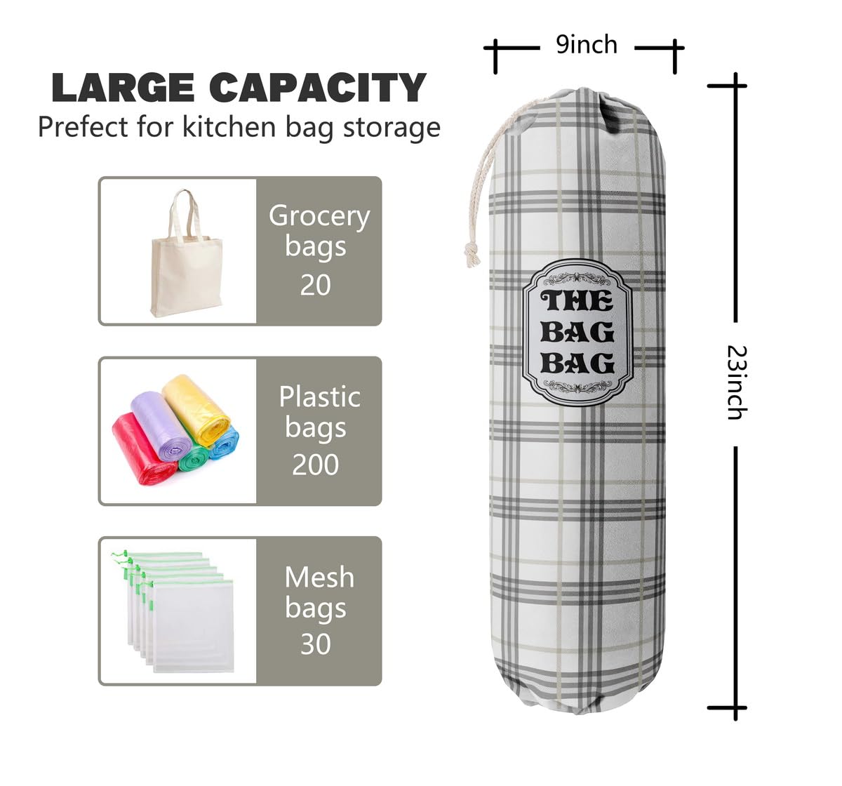 THE BAG BAG Plastic Bag Holder, Black and White Buffalo