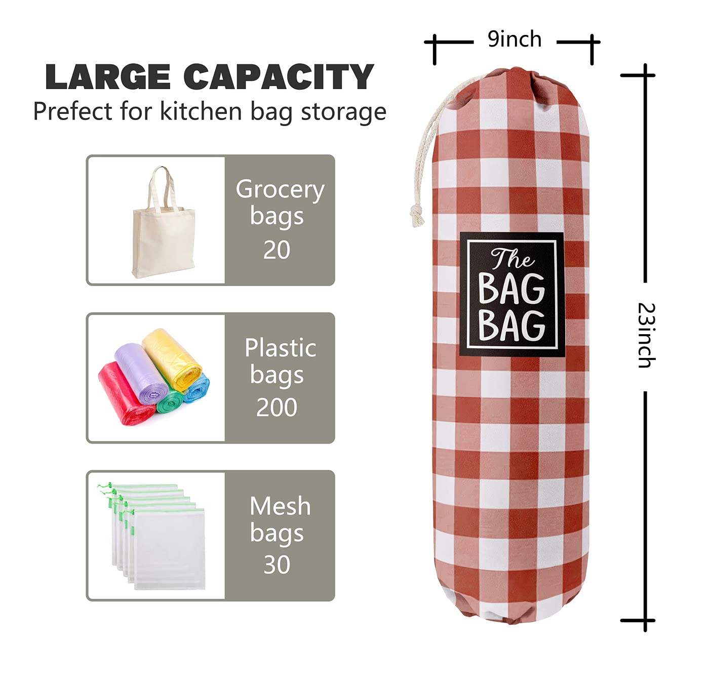 THE BAG BAG Plastic Bag Holder, Black and White Buffalo