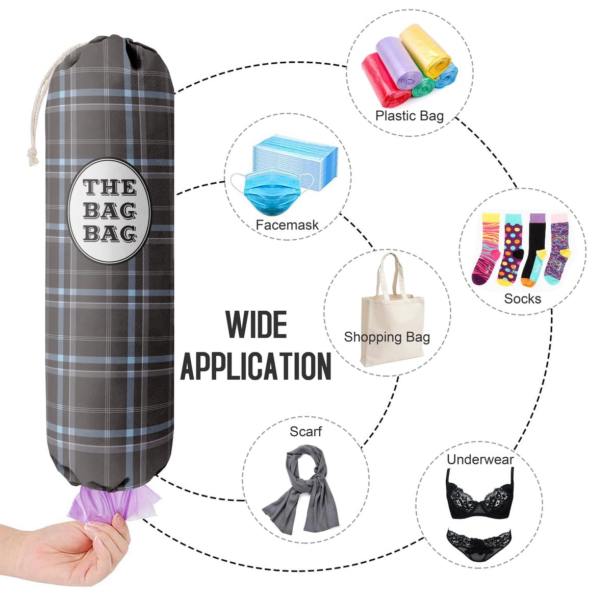 THE BAG BAG Plastic Bag Holder, Black and White Buffalo