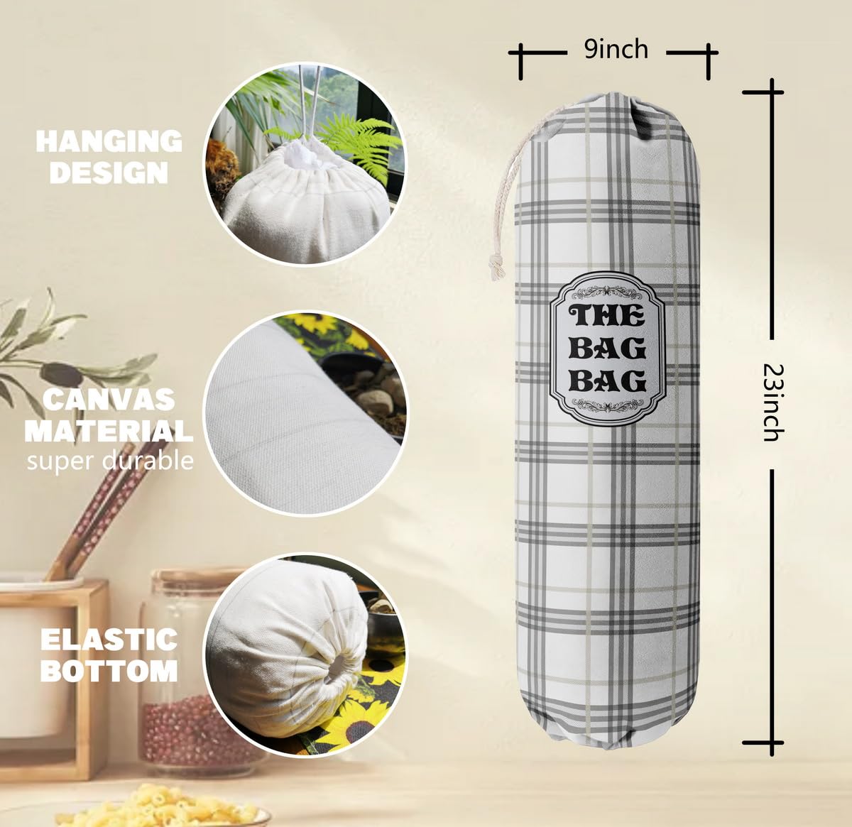 THE BAG BAG Plastic Bag Holder, Black and White Buffalo