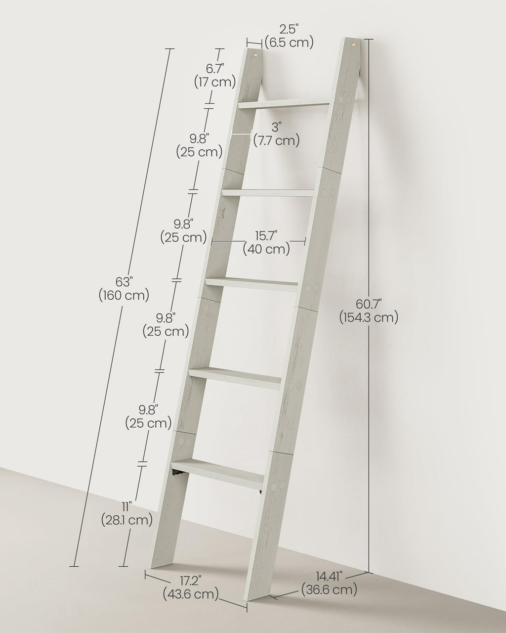 VASAGLE Custos Collection - Blanket Ladder Decorative Farmhouse for the Living Room, 5-Tier Ladder Shelf