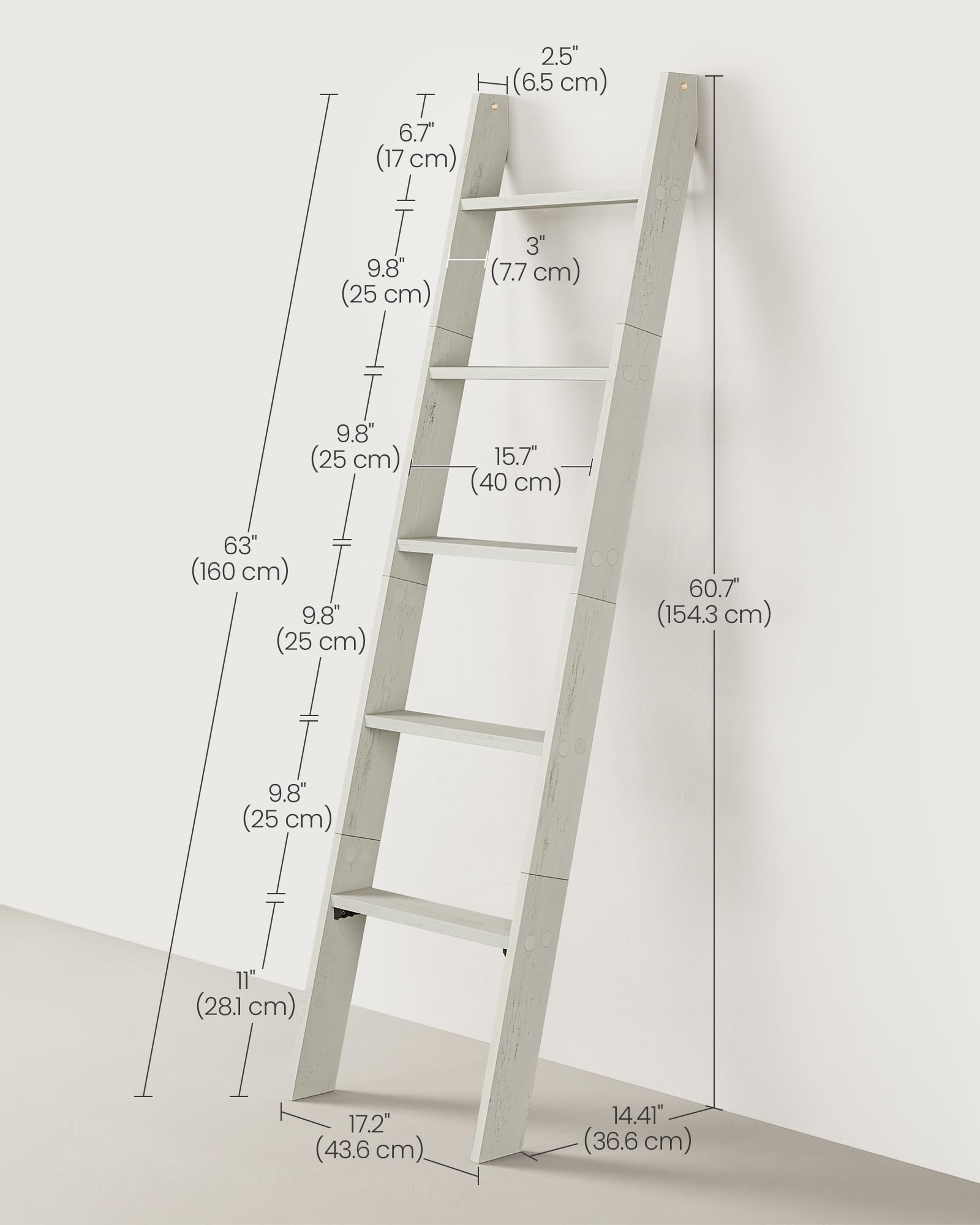 VASAGLE Custos Collection - Blanket Ladder Decorative Farmhouse for the Living Room, 5-Tier Ladder Shelf