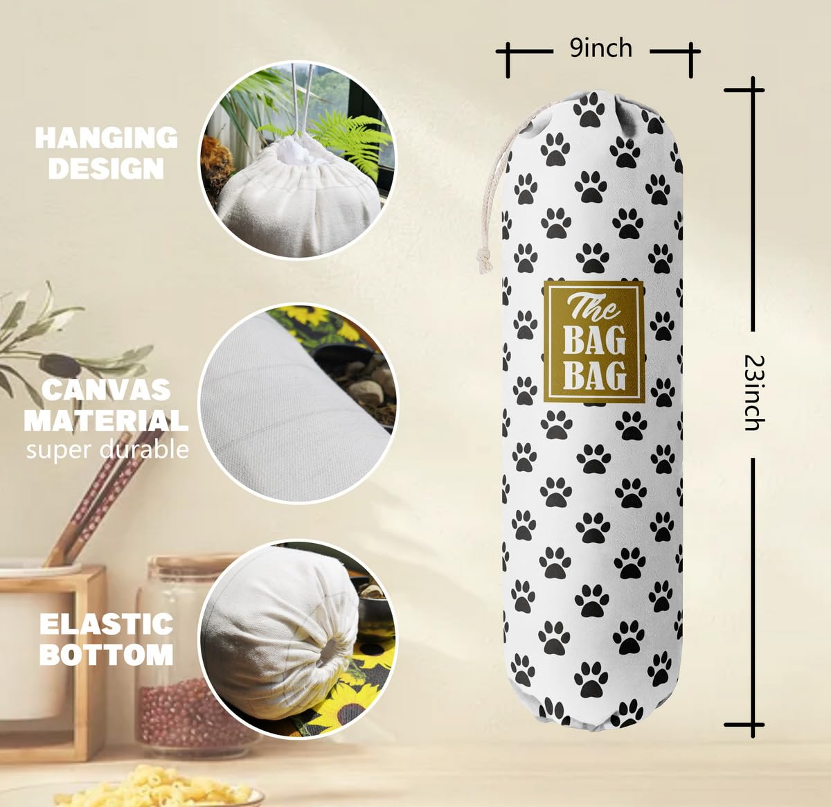 THE BAG BAG Plastic Bag Holder, Black and White Buffalo