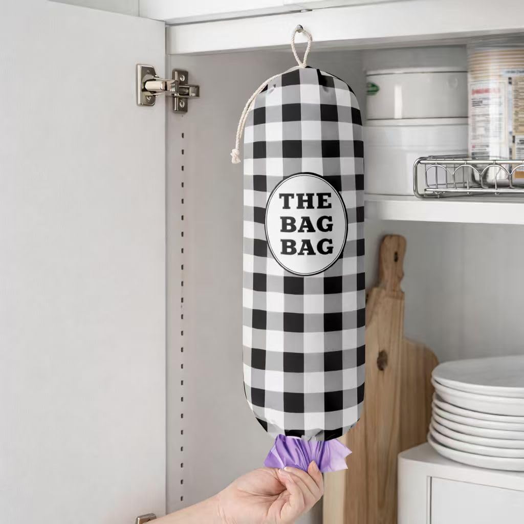 THE BAG BAG Plastic Bag Holder, Black and White Buffalo