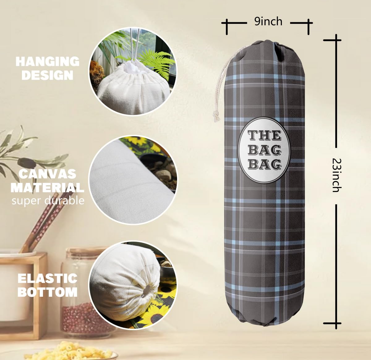 THE BAG BAG Plastic Bag Holder, Black and White Buffalo