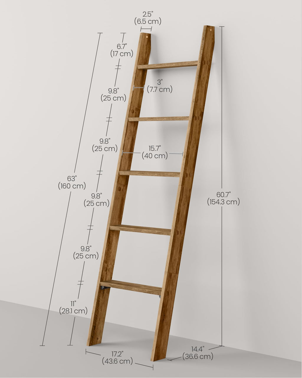 VASAGLE Custos Collection - Blanket Ladder Decorative Farmhouse for the Living Room, 5-Tier Ladder Shelf