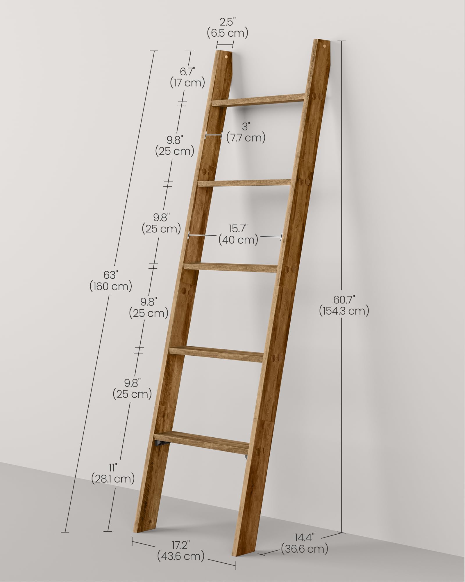 VASAGLE Custos Collection - Blanket Ladder Decorative Farmhouse for the Living Room, 5-Tier Ladder Shelf