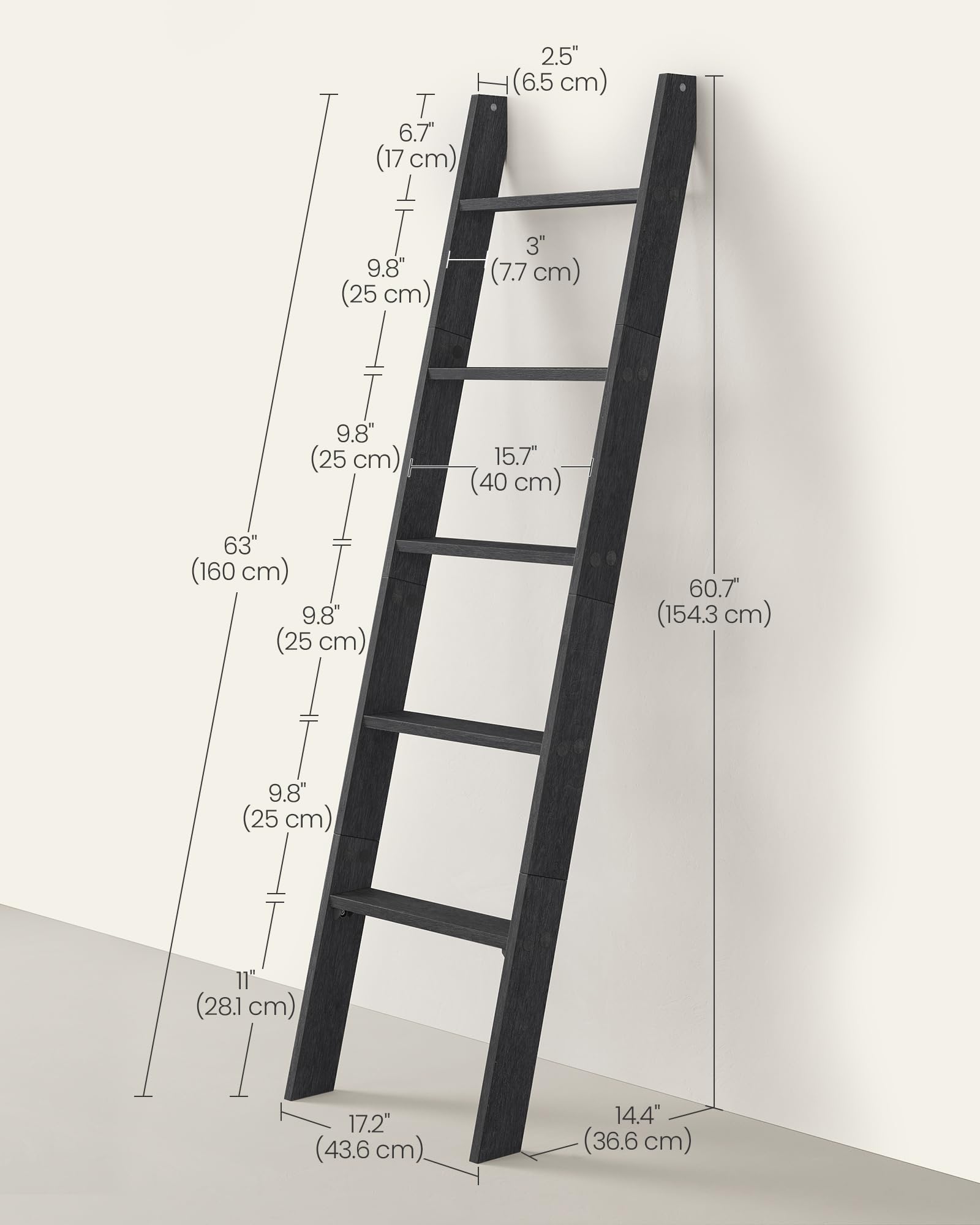 VASAGLE Custos Collection - Blanket Ladder Decorative Farmhouse for the Living Room, 5-Tier Ladder Shelf