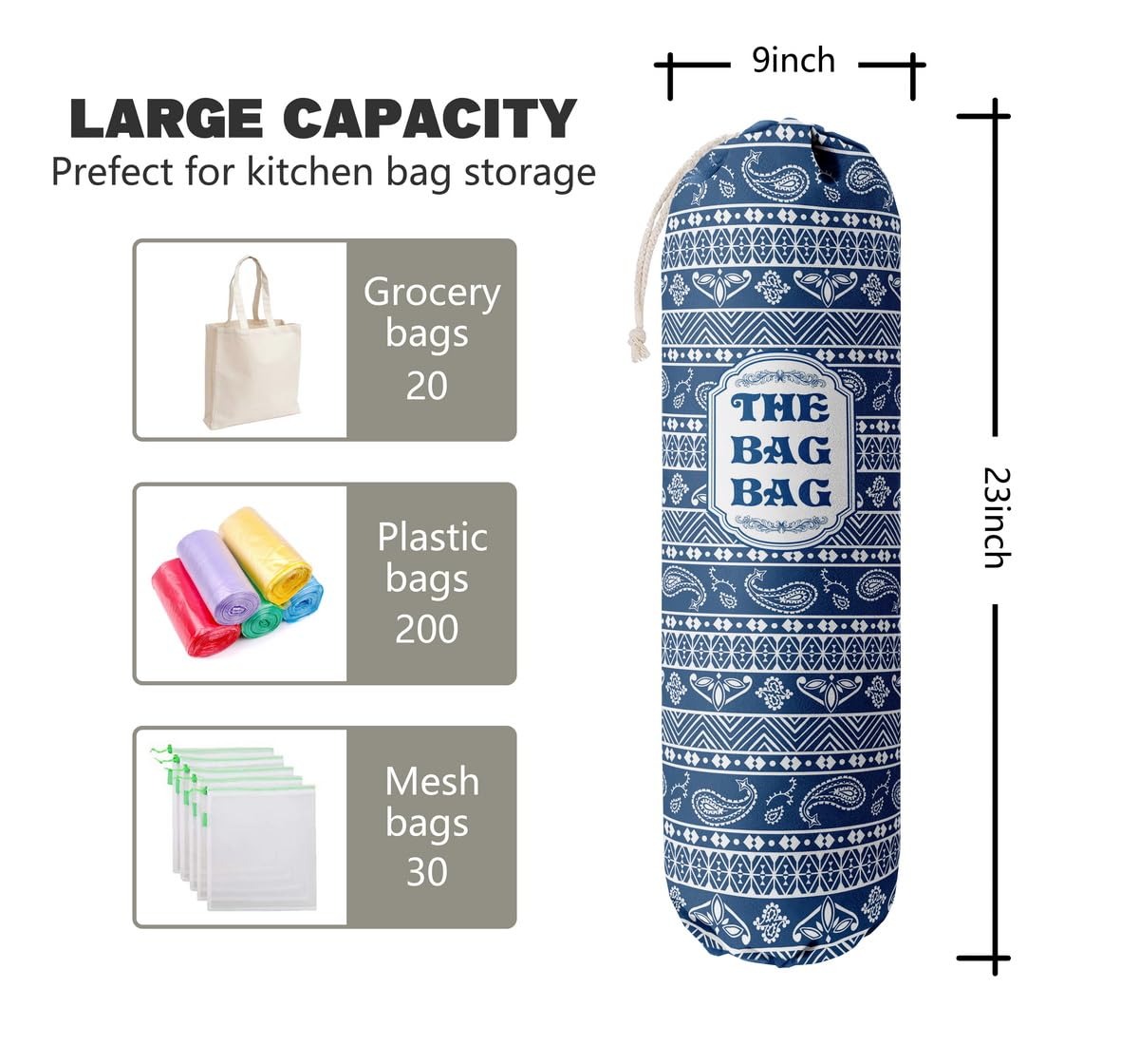 THE BAG BAG Plastic Bag Holder, Black and White Buffalo