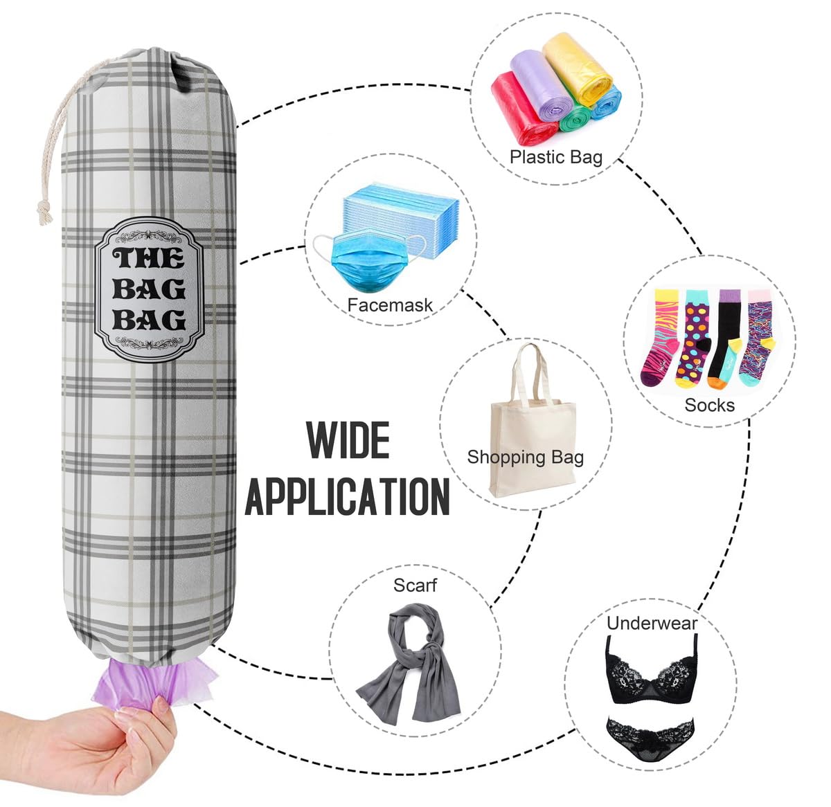 THE BAG BAG Plastic Bag Holder, Black and White Buffalo