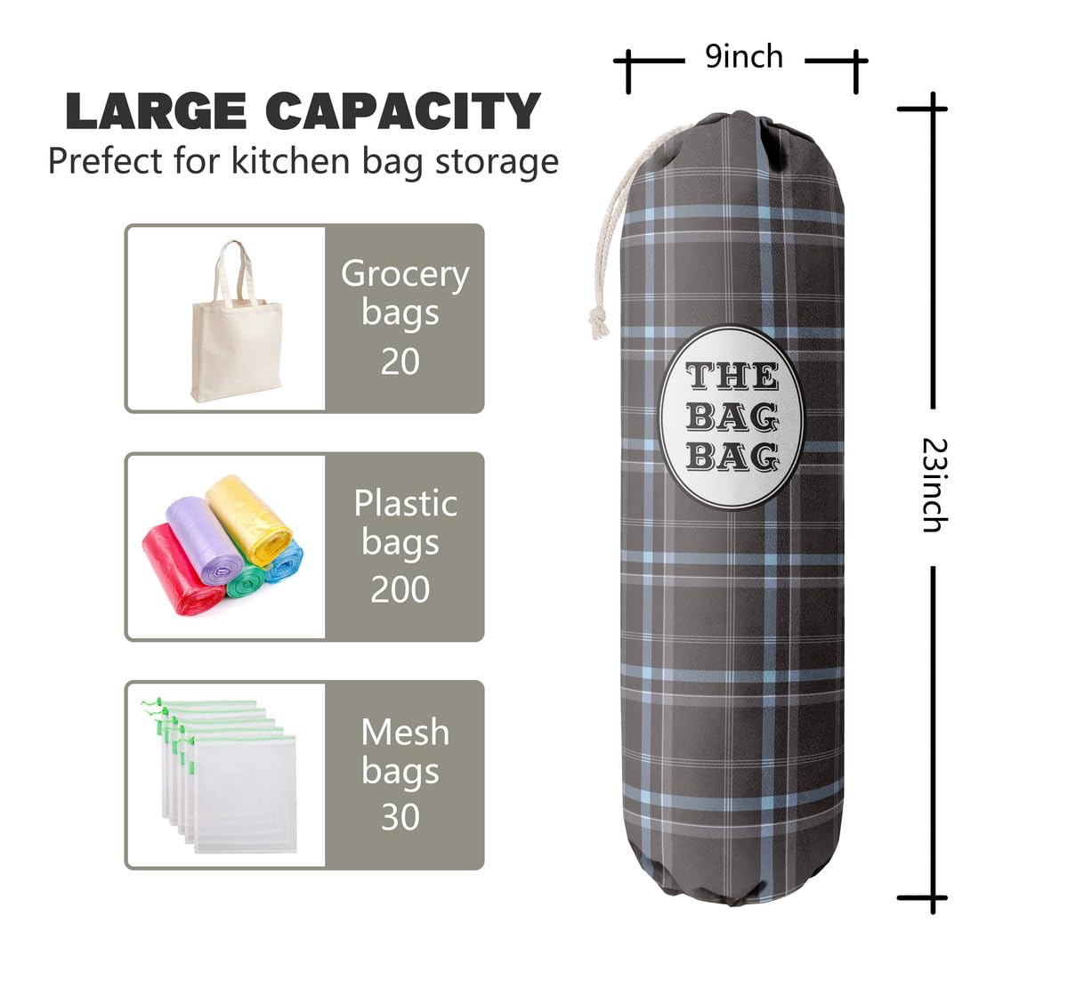 THE BAG BAG Plastic Bag Holder, Black and White Buffalo