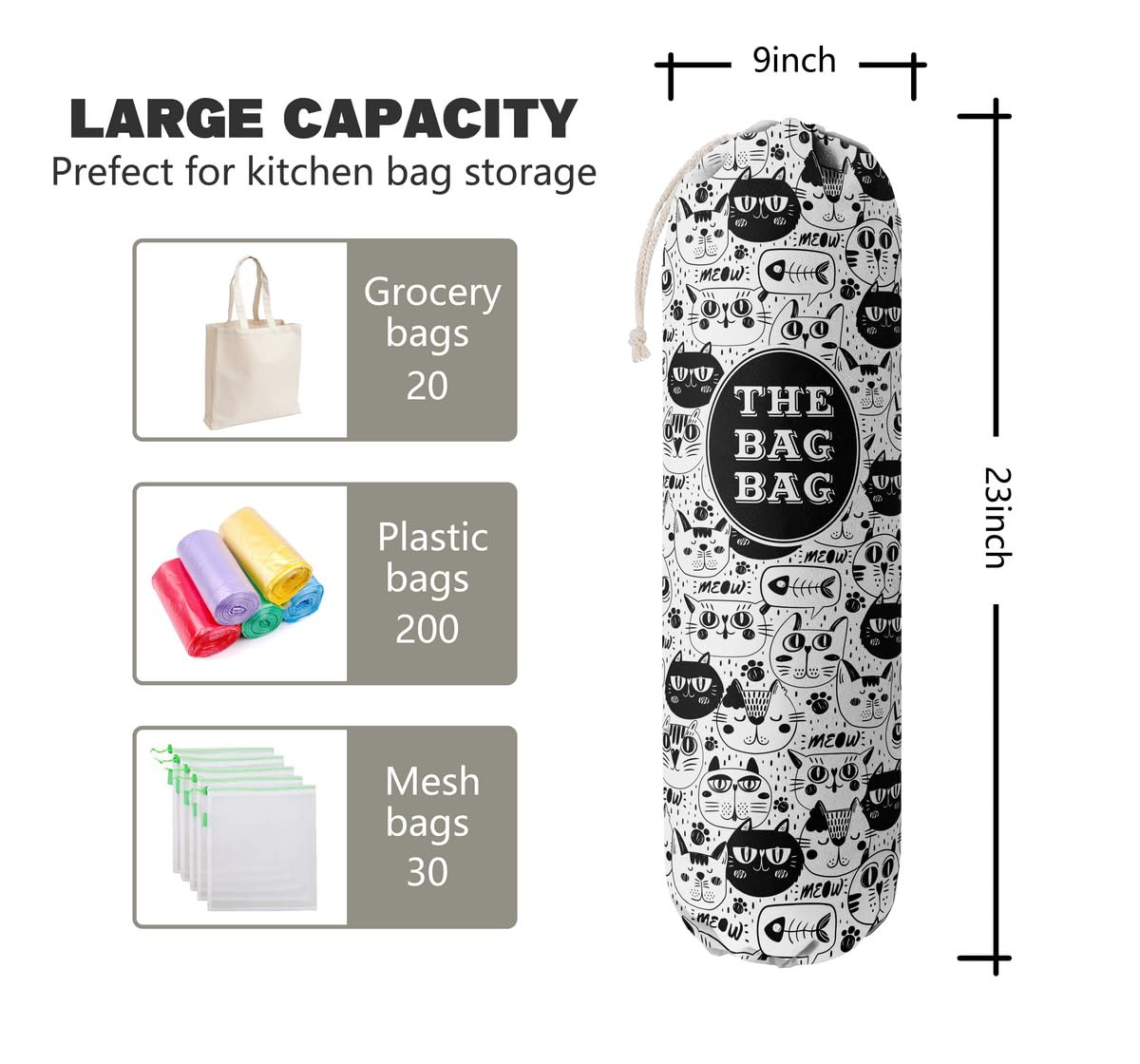 THE BAG BAG Plastic Bag Holder, Black and White Buffalo