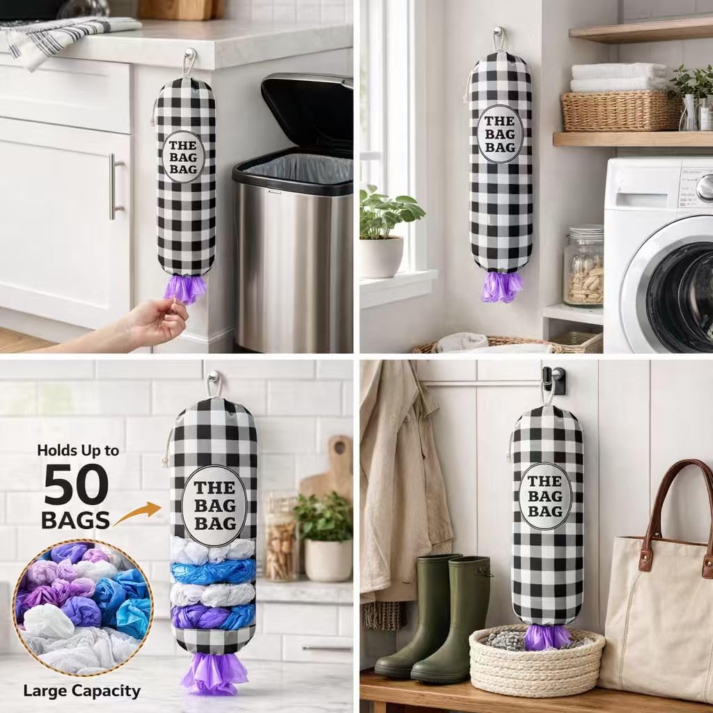 THE BAG BAG Plastic Bag Holder, Black and White Buffalo