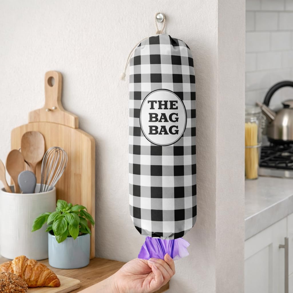 THE BAG BAG Plastic Bag Holder, Black and White Buffalo