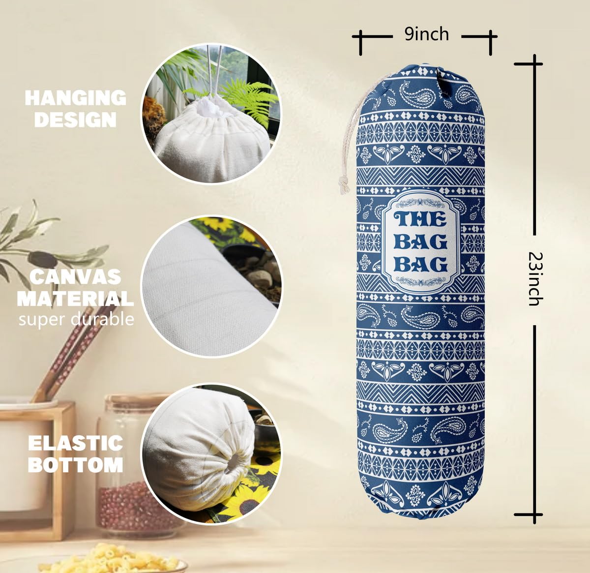 THE BAG BAG Plastic Bag Holder, Black and White Buffalo