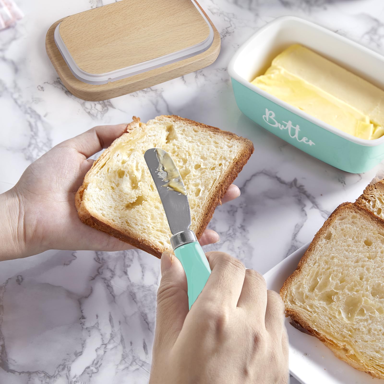 Ceramic Butter Dish with Lid and Knife for Countertop, Airtight Butter Keeper for Counter or Fridge, Butter Container