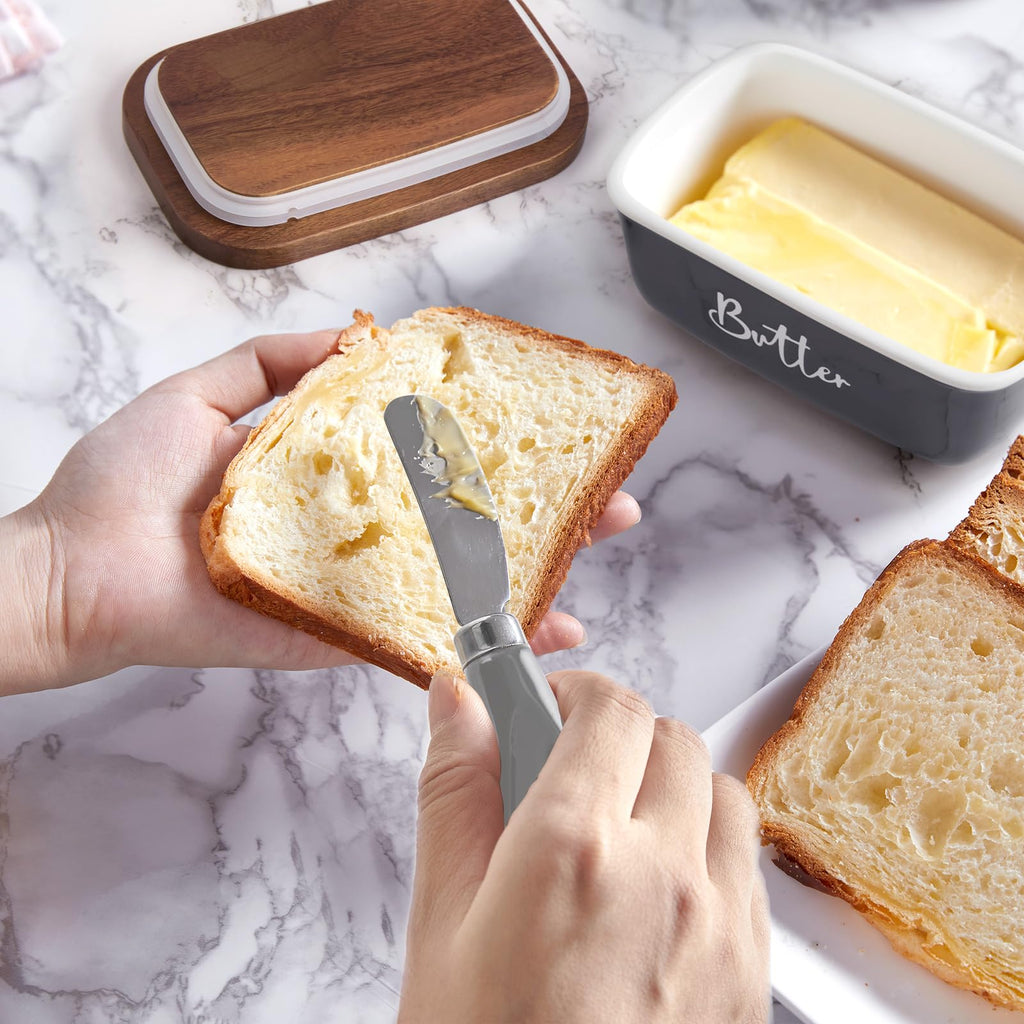 Ceramic Butter Dish with Lid and Knife for Countertop, Airtight Butter Keeper for Counter or Fridge, Butter Container