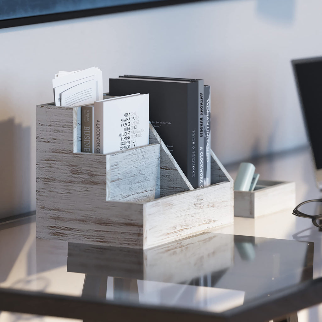 HBCY Creations Rustic Wooden Desk Organizer Set, 3-Piece