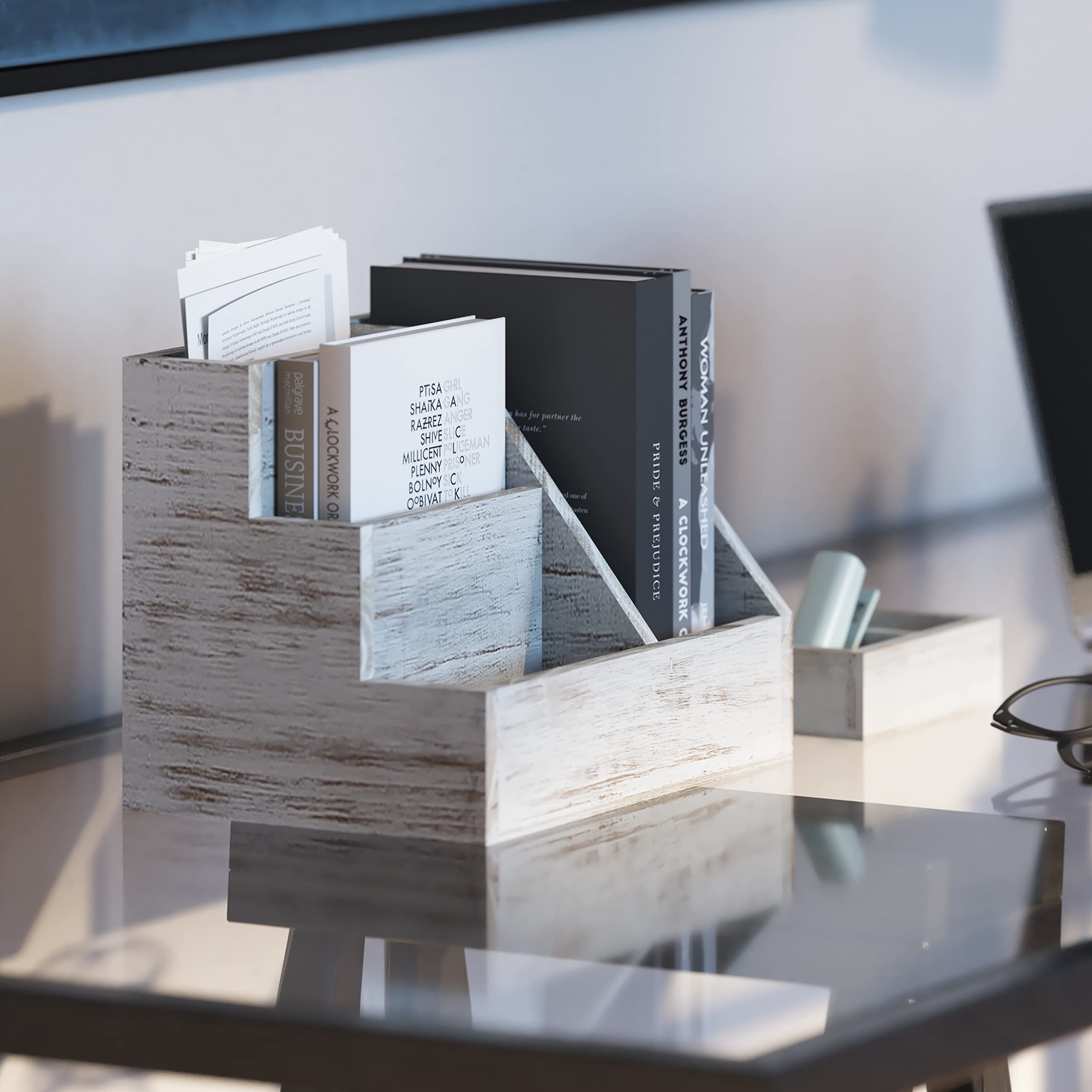 HBCY Creations Rustic Wooden Desk Organizer Set, 3-Piece