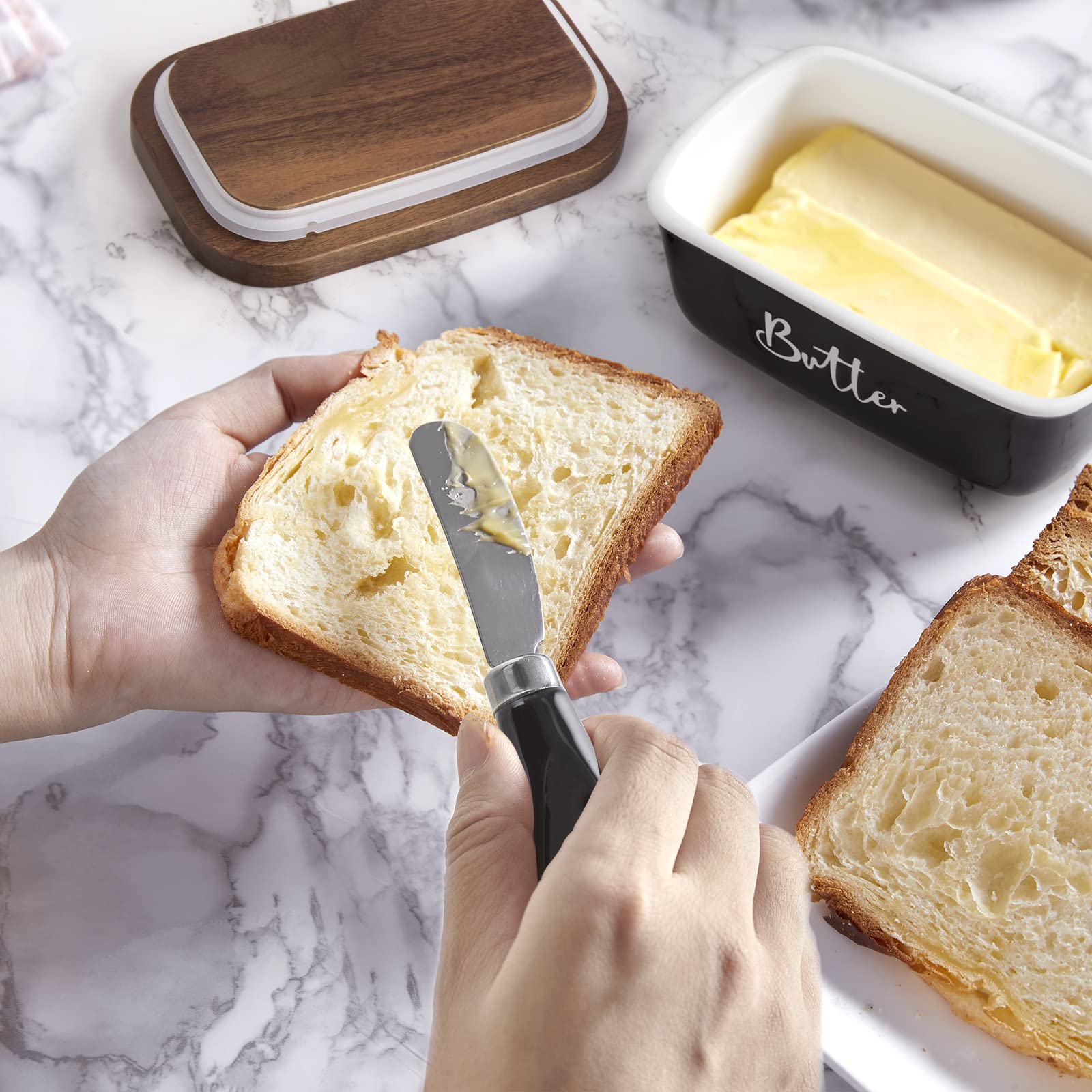 Ceramic Butter Dish with Lid and Knife for Countertop, Airtight Butter Keeper for Counter or Fridge, Butter Container