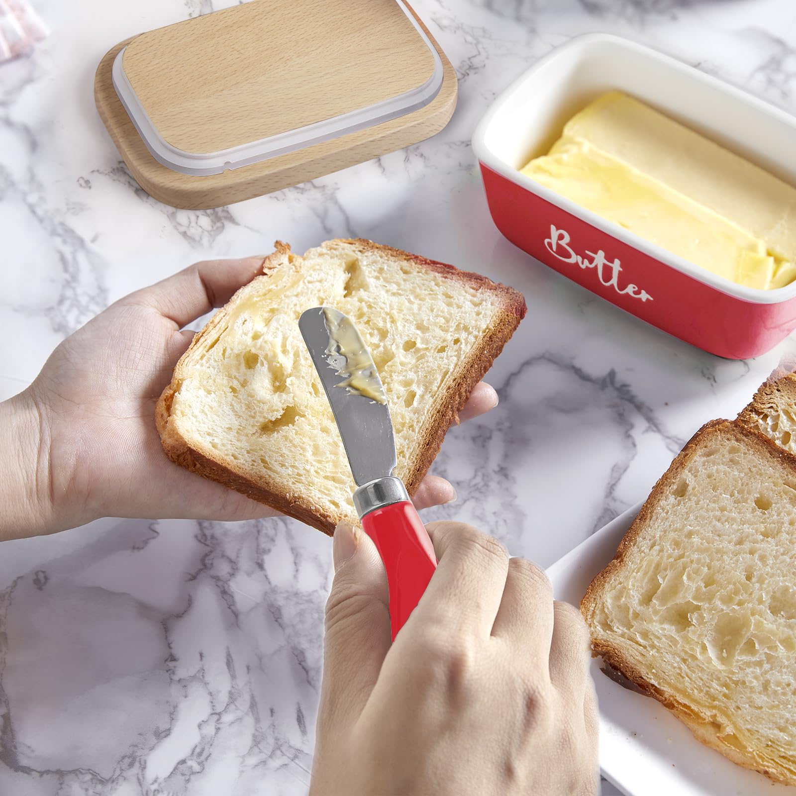 Ceramic Butter Dish with Lid and Knife for Countertop, Airtight Butter Keeper for Counter or Fridge, Butter Container