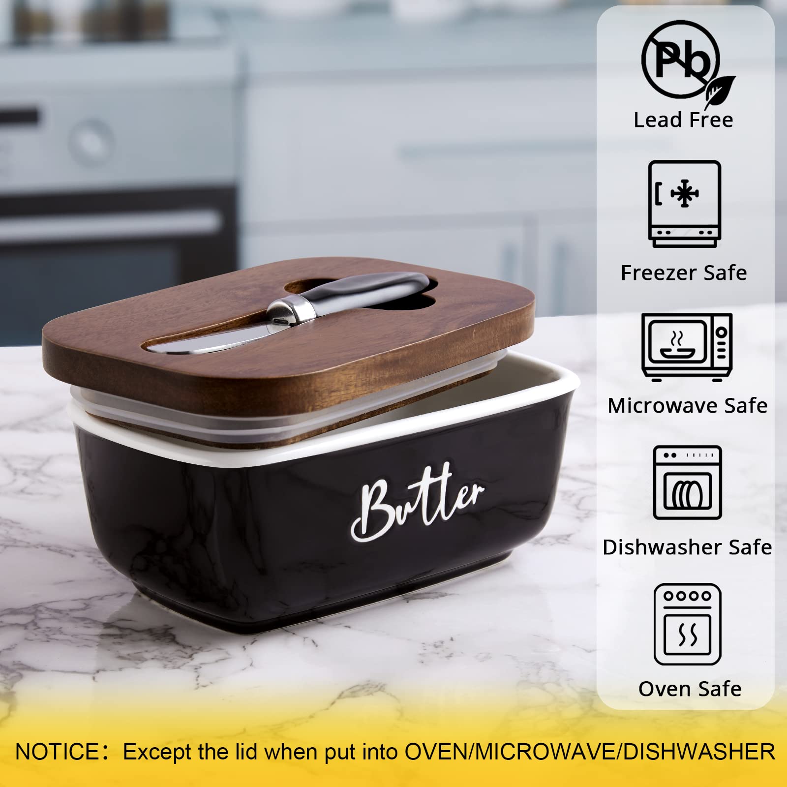 Ceramic Butter Dish with Lid and Knife for Countertop, Airtight Butter Keeper for Counter or Fridge, Butter Container