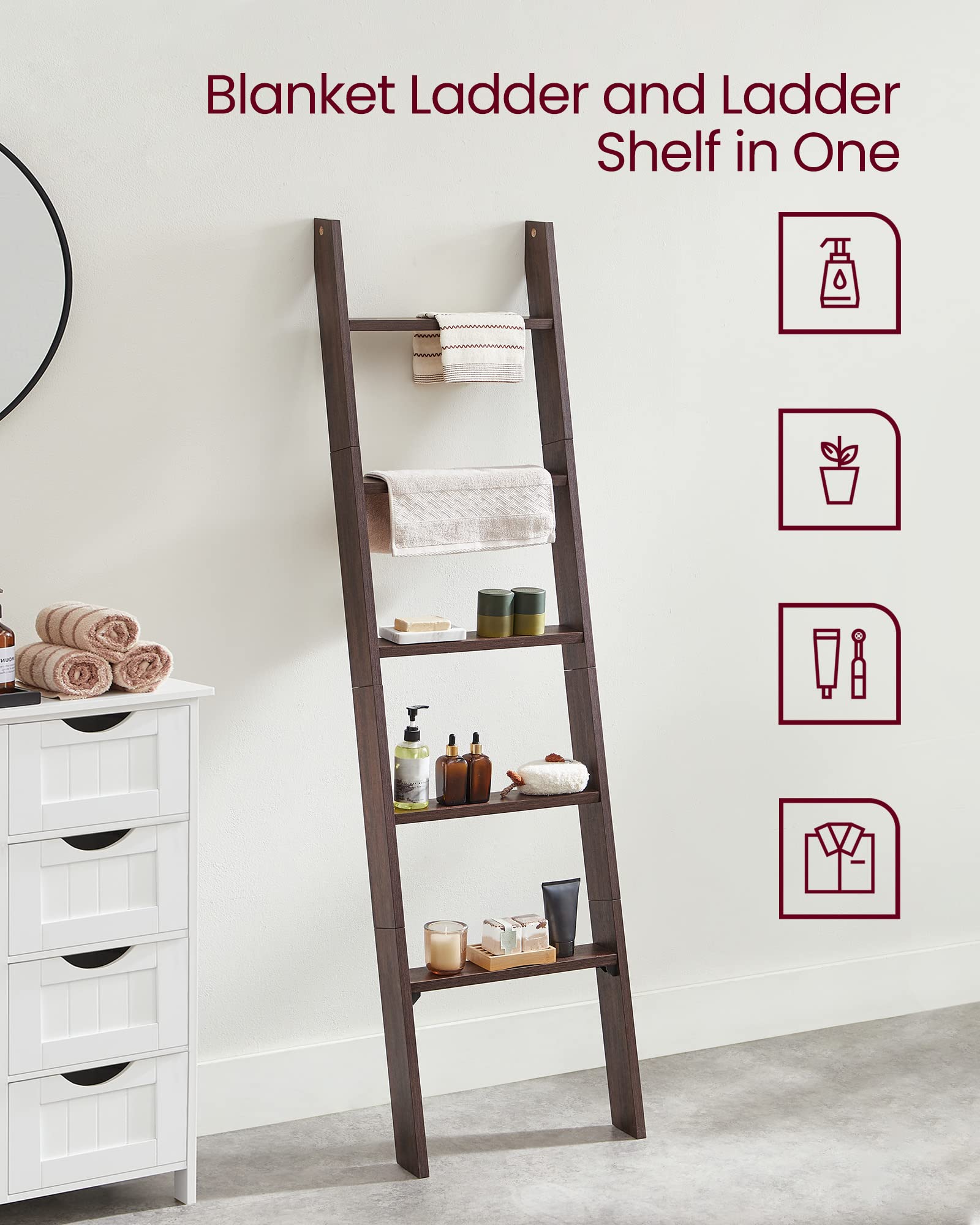 VASAGLE Custos Collection - Blanket Ladder Decorative Farmhouse for the Living Room, 5-Tier Ladder Shelf