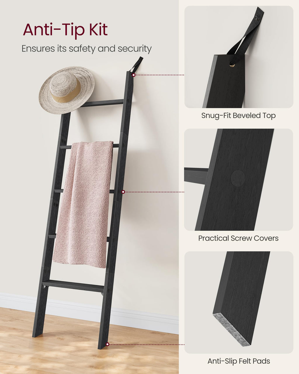 VASAGLE Custos Collection - Blanket Ladder Decorative Farmhouse for the Living Room, 5-Tier Ladder Shelf
