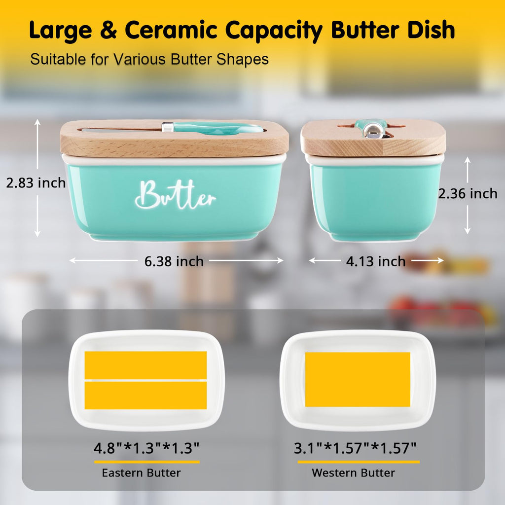 Ceramic Butter Dish with Lid and Knife for Countertop, Airtight Butter Keeper for Counter or Fridge, Butter Container