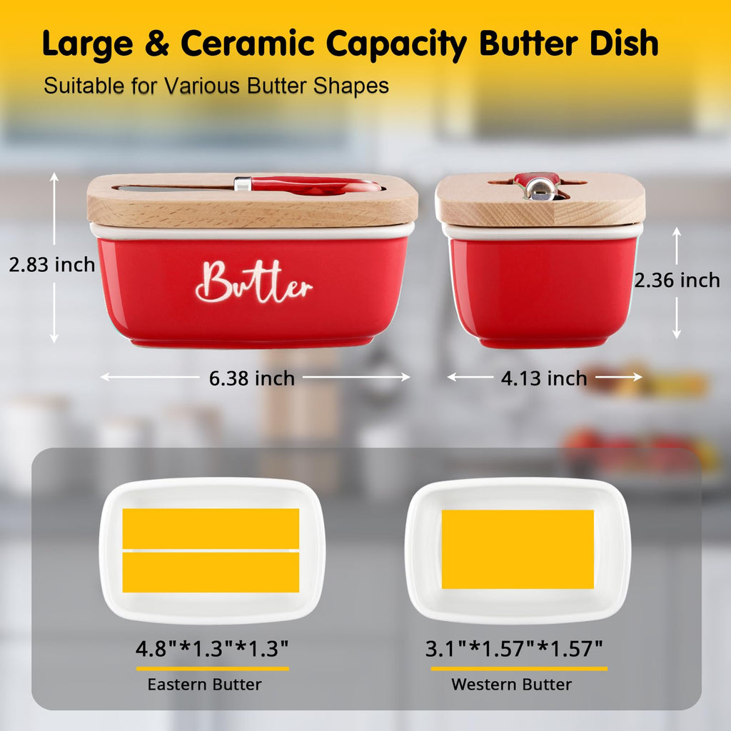Ceramic Butter Dish with Lid and Knife for Countertop, Airtight Butter Keeper for Counter or Fridge, Butter Container