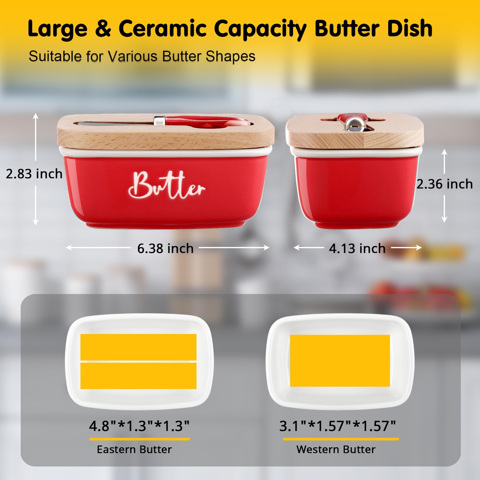 Ceramic Butter Dish with Lid and Knife for Countertop, Airtight Butter Keeper for Counter or Fridge, Butter Container