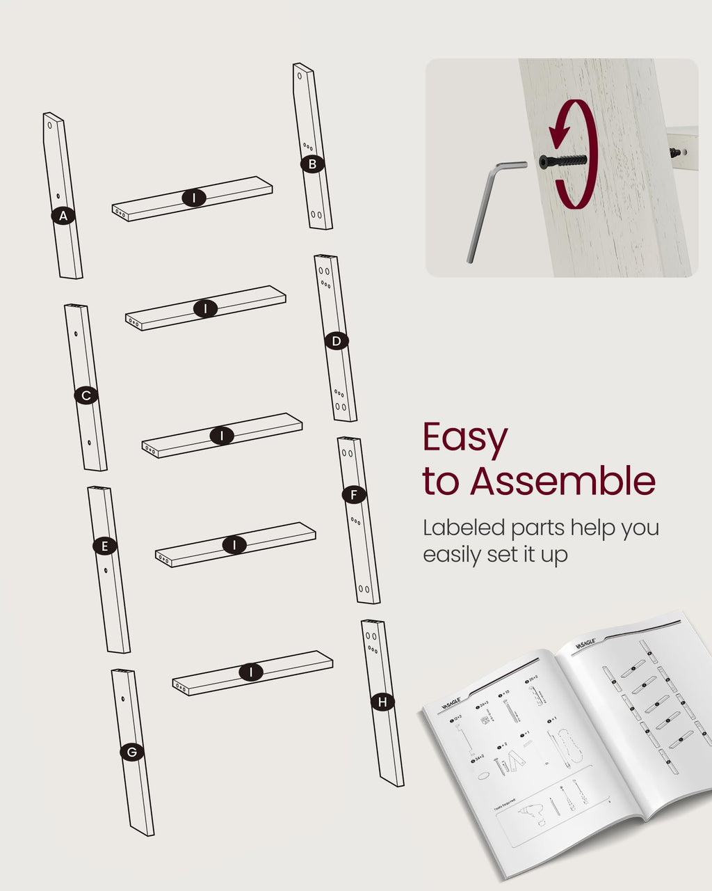 VASAGLE Custos Collection - Blanket Ladder Decorative Farmhouse for the Living Room, 5-Tier Ladder Shelf