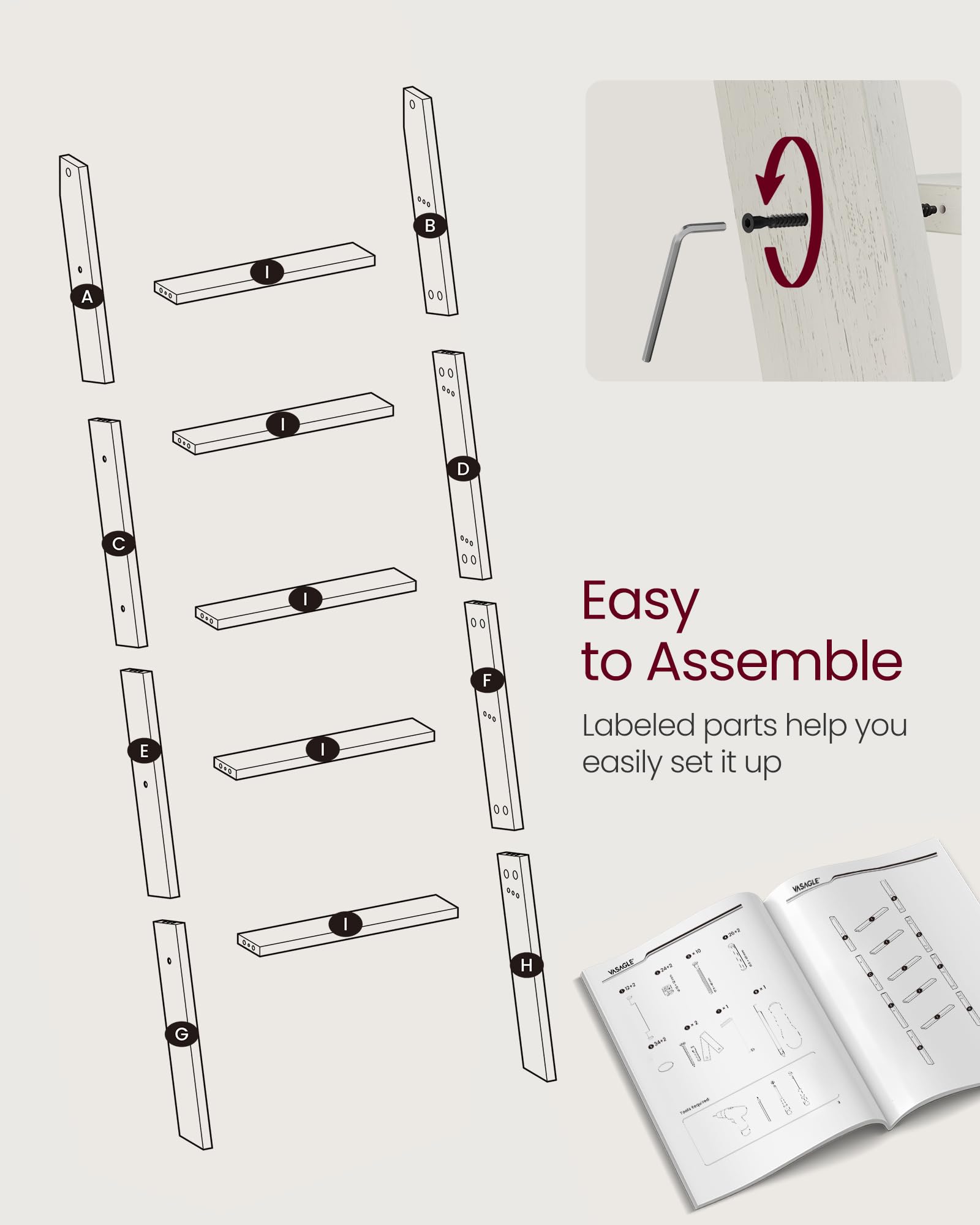VASAGLE Custos Collection - Blanket Ladder Decorative Farmhouse for the Living Room, 5-Tier Ladder Shelf