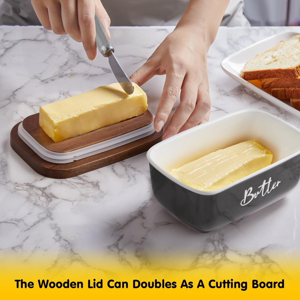 Ceramic Butter Dish with Lid and Knife for Countertop, Airtight Butter Keeper for Counter or Fridge, Butter Container