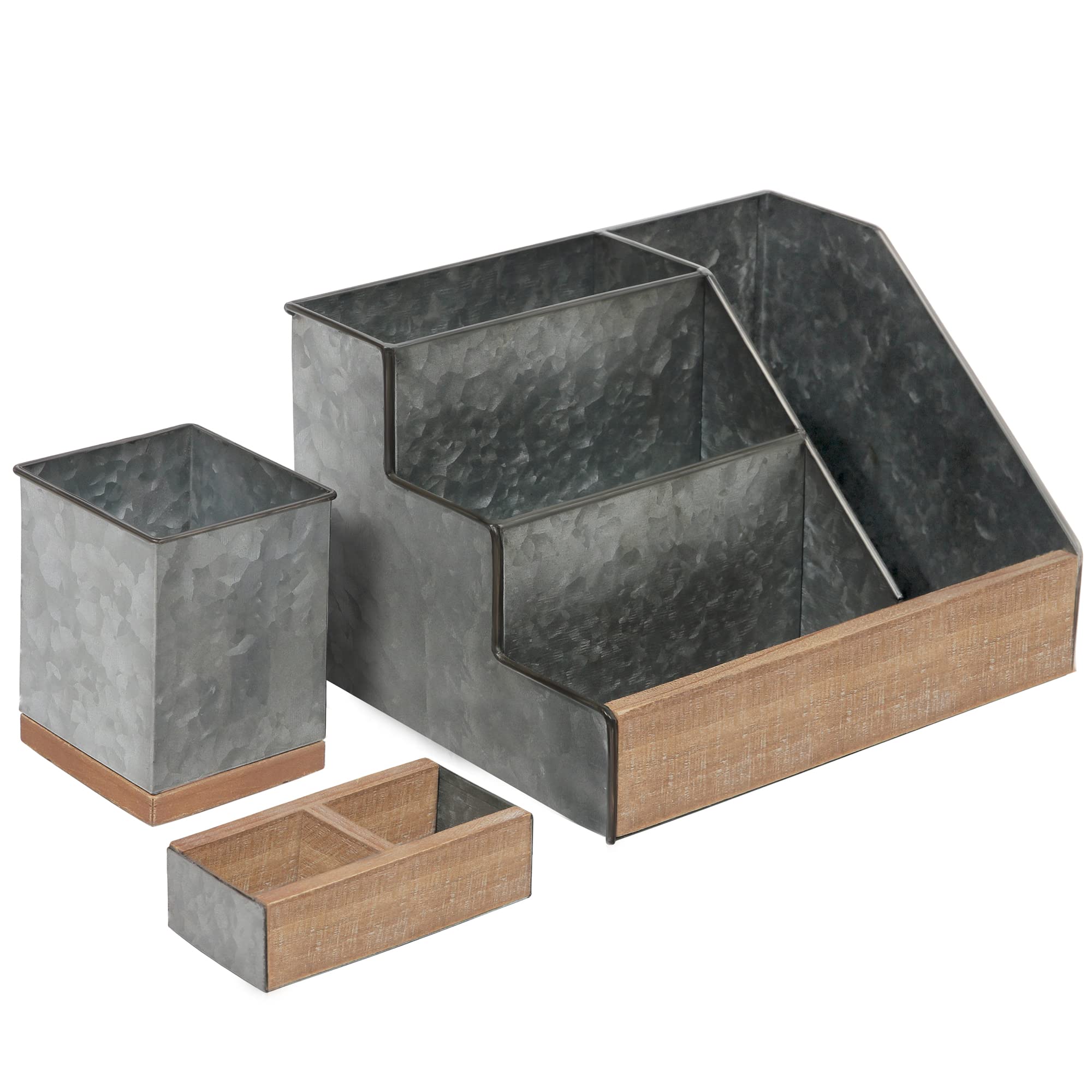 HBCY Creations Rustic Wooden Desk Organizer Set, 3-Piece