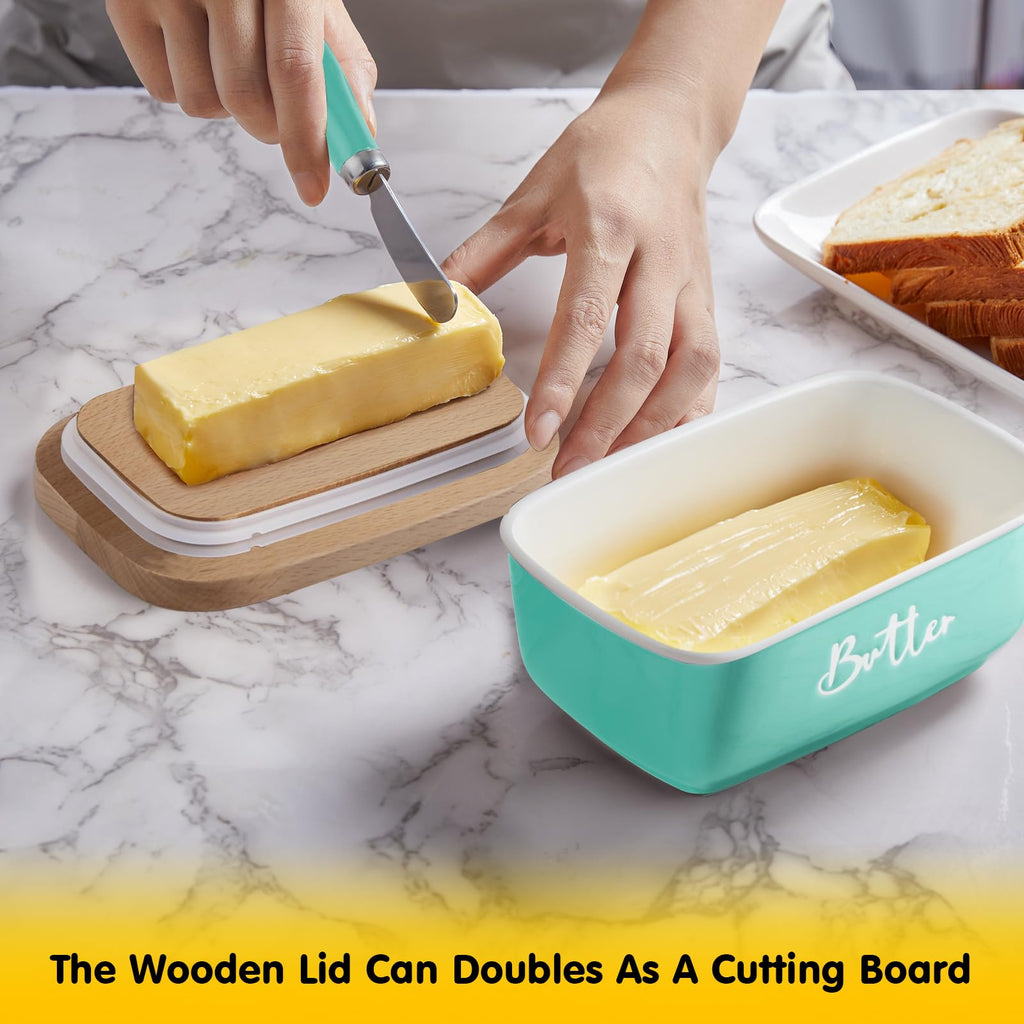 Ceramic Butter Dish with Lid and Knife for Countertop, Airtight Butter Keeper for Counter or Fridge, Butter Container