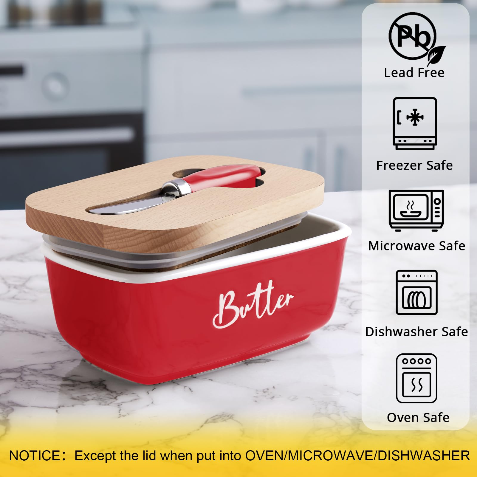Ceramic Butter Dish with Lid and Knife for Countertop, Airtight Butter Keeper for Counter or Fridge, Butter Container