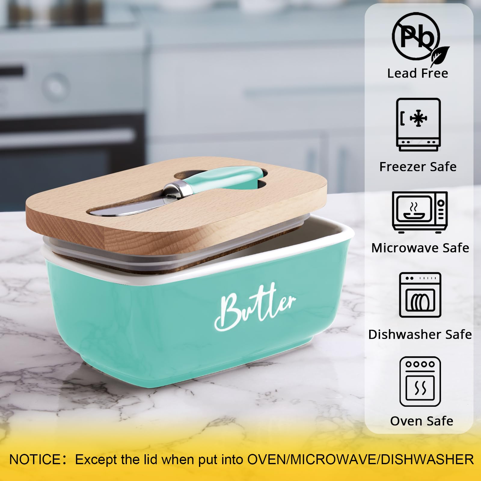 Ceramic Butter Dish with Lid and Knife for Countertop, Airtight Butter Keeper for Counter or Fridge, Butter Container
