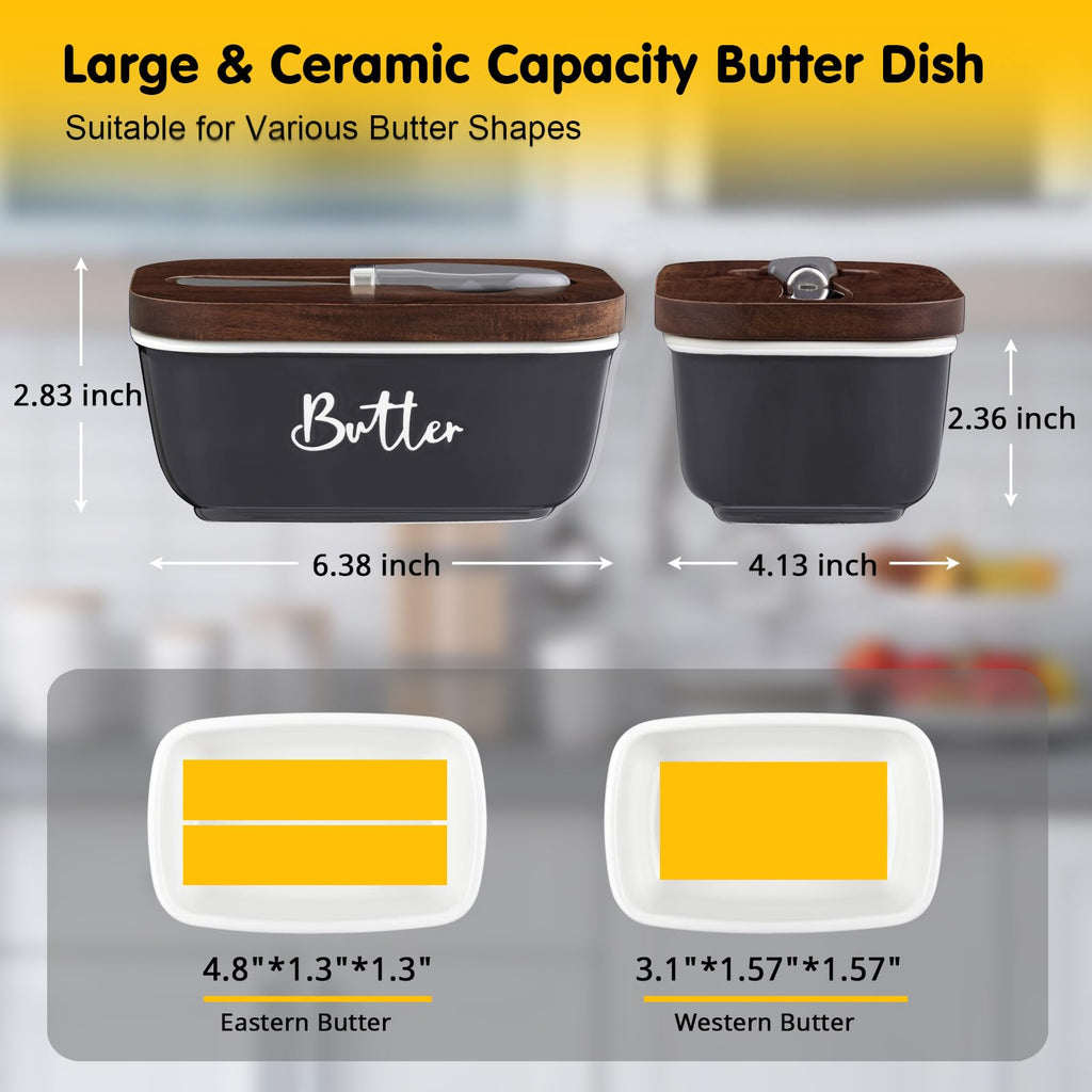 Ceramic Butter Dish with Lid and Knife for Countertop, Airtight Butter Keeper for Counter or Fridge, Butter Container