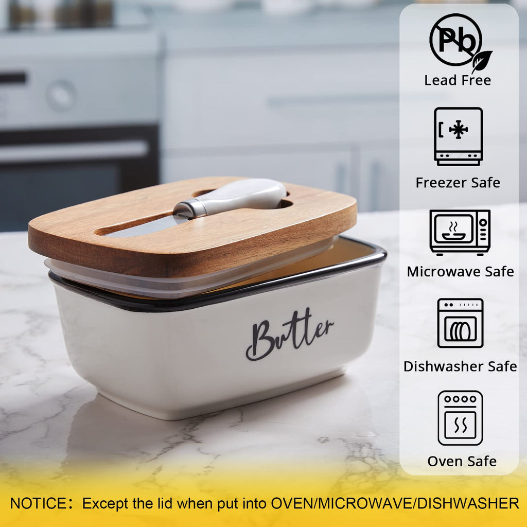 Ceramic Butter Dish with Lid and Knife for Countertop, Airtight Butter Keeper for Counter or Fridge, Butter Container