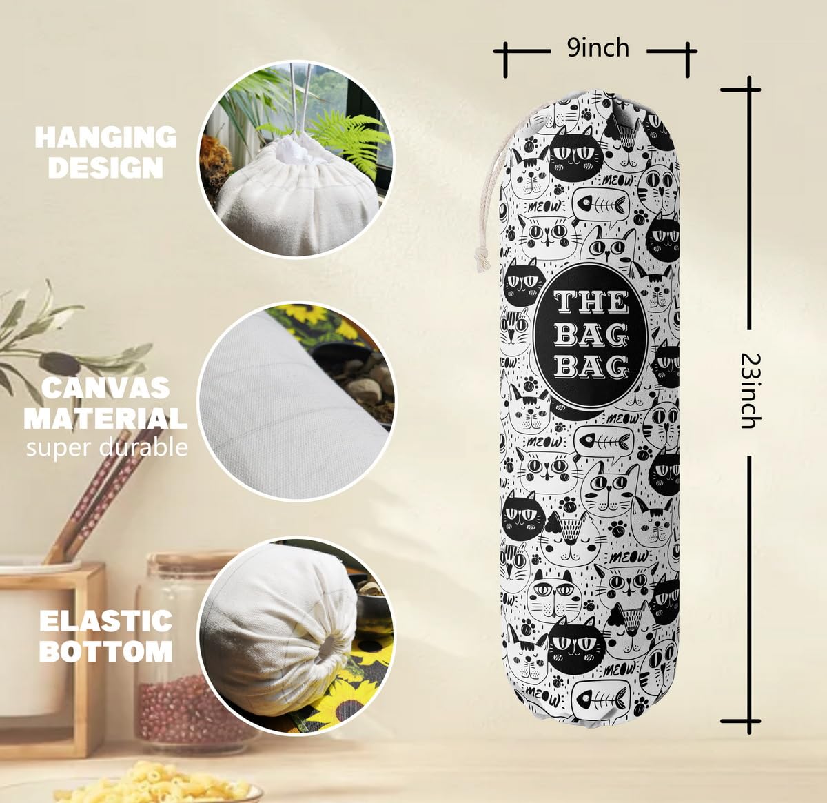 THE BAG BAG Plastic Bag Holder, Black and White Buffalo