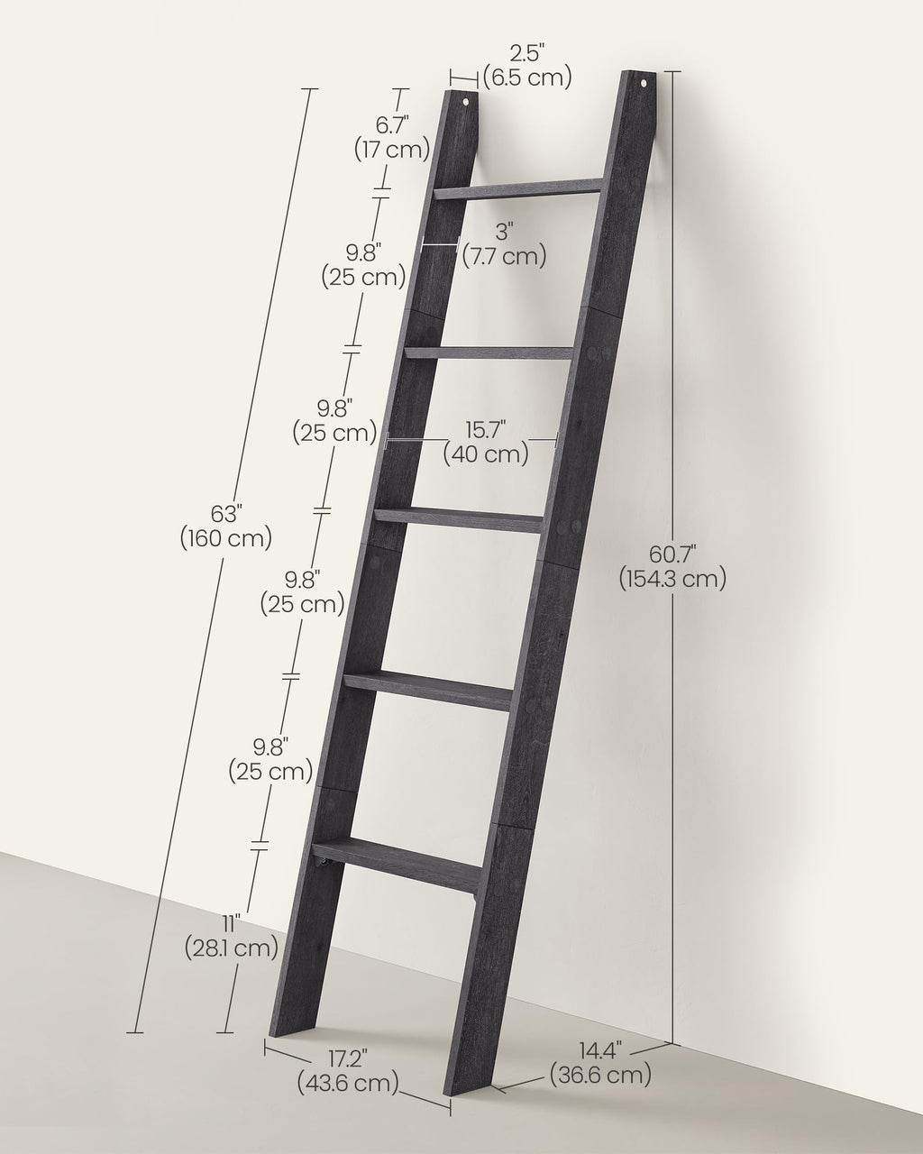 VASAGLE Custos Collection - Blanket Ladder Decorative Farmhouse for the Living Room, 5-Tier Ladder Shelf