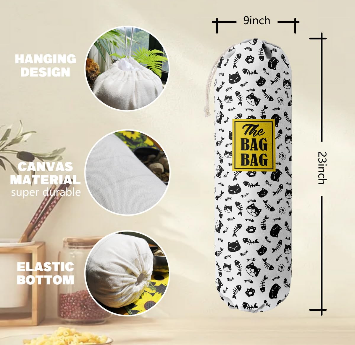 THE BAG BAG Plastic Bag Holder, Black and White Buffalo