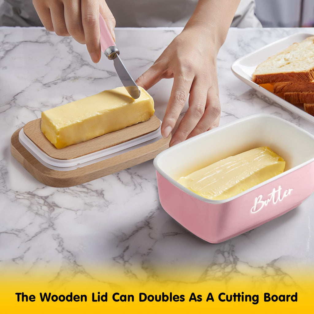 Ceramic Butter Dish with Lid and Knife for Countertop, Airtight Butter Keeper for Counter or Fridge, Butter Container